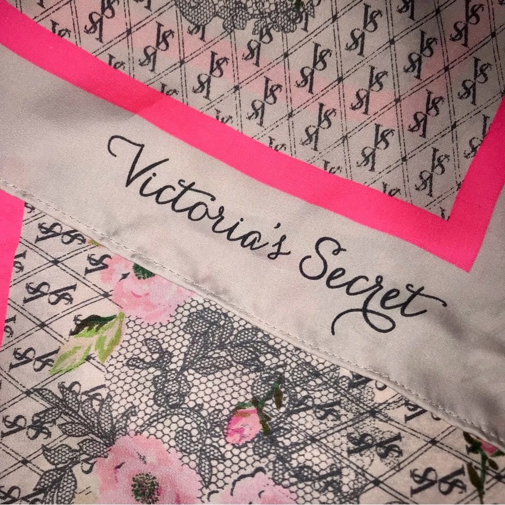 Victoria’s Secret Multi-Functional Satin Scarf, Signature Logo, Floral Design